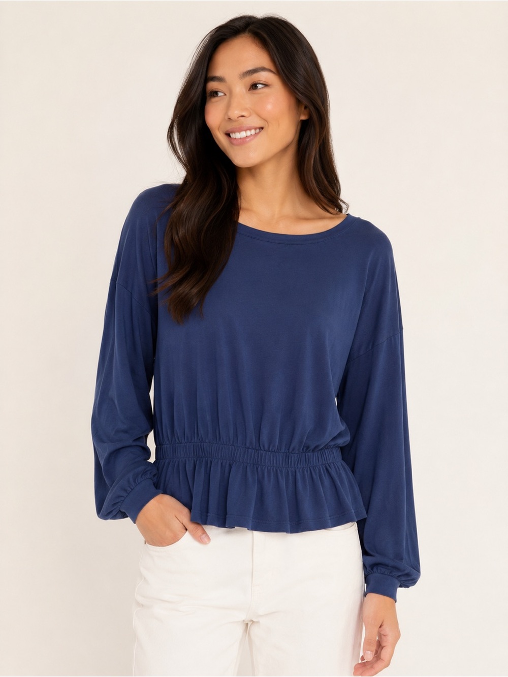 Banana Republic Navy Peplum Long Sleeve Top Small
